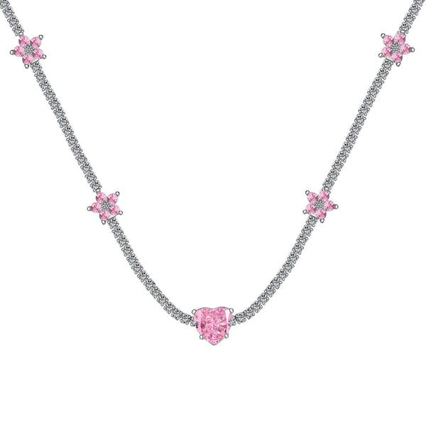 <MAGIC>Dazzling Pink Heart Flower Necklace