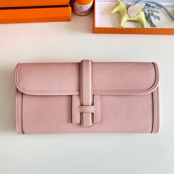 JIGE ELAN 29 CLUTCH IN CREPE PINK CALFSKIN