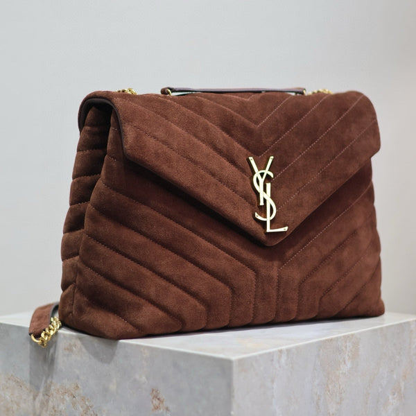 LOULOU 32 IN BROWN SUEDE CALFSKIN GOLD HARDWARE