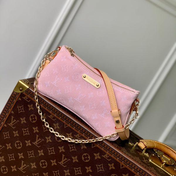 LIV POCHETTE BAG 24 IN PINK MONOGRAM DENIM GOLD HARDWARE