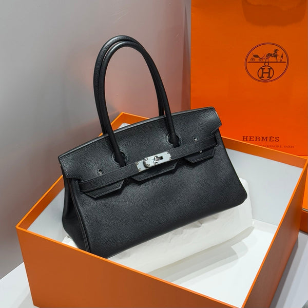 HERMES 25S SHOULDER BIRKIN 29 IN BLACK CALFSKIN SILVER HARDWARE