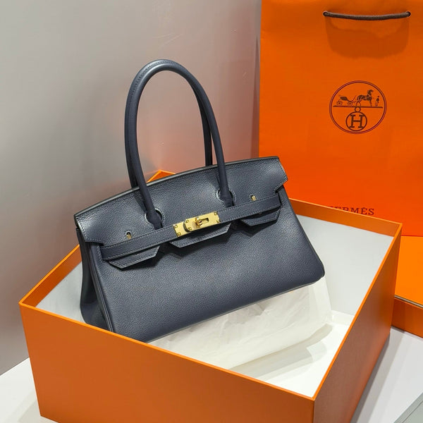 HERMES 25S SHOULDER BIRKIN 29 IN MIDNIGHT BLUE CALFSKIN GOLD HARDWARE