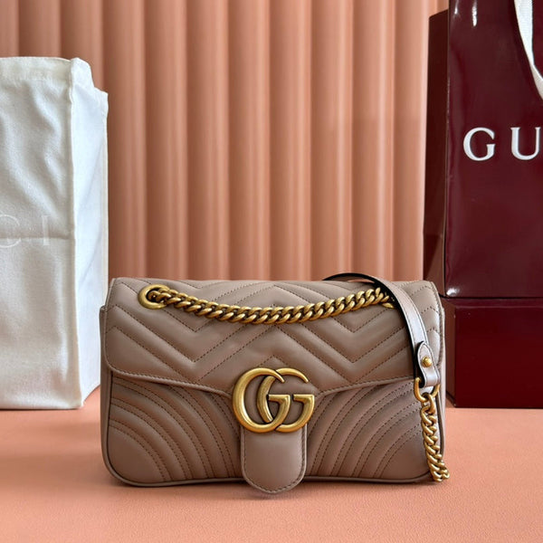 GG MARMONT MATELASSÉ LARGE 26 BAG BEIGE CALFSKIN