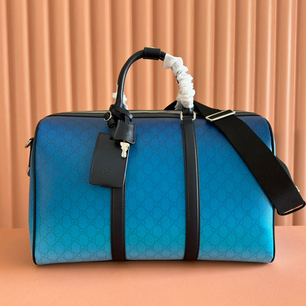 GUCCI CHROMA LARGE DUFFLE BAG 45 BLUE IN GG MONOGRAM CANVAS