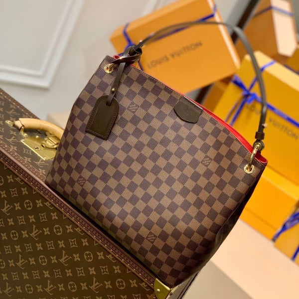 GRACEFUL MM BAG 35 IN BROWN DAMIER COATED CANVAS BROWN CALFSKIN