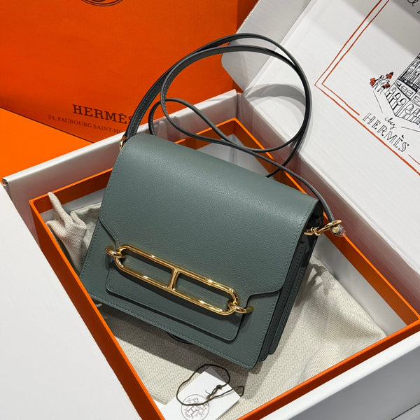HM ROULIS 18 MINI BAG IN NANDOR GREEN CALFSKIN GOLD-TONE HARDWARE