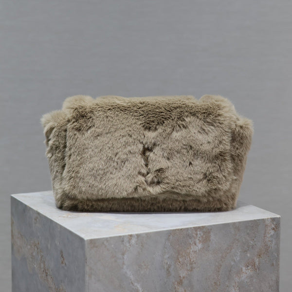 KATE SMALL BAG 22 IN ECRU BEIGE RABBIT FUR GOLD CHAIN